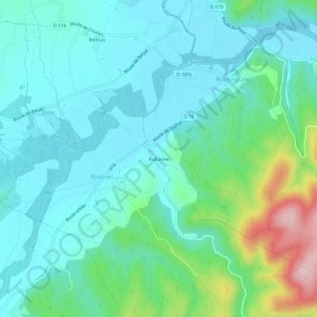 Mapa topográfico Aubarine, altitud, relieve