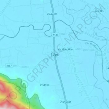 Mapa topográfico Ton Sai, altitud, relieve