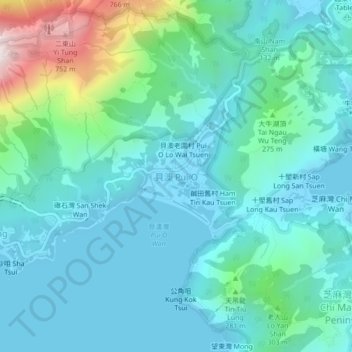 Mapa topográfico Pui O, altitud, relieve