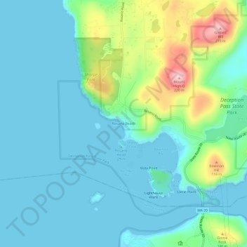 Mapa topográfico Rosario Beach, altitud, relieve