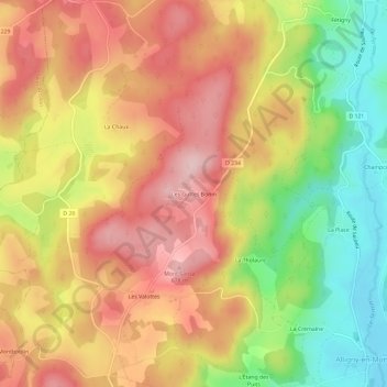 Mapa topográfico Les Guttes Bonin, altitud, relieve