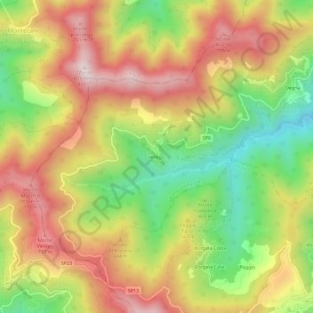 Mapa topográfico Vellego, altitud, relieve