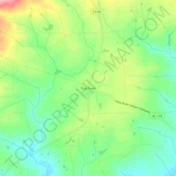 Mapa topográfico Dog Town, altitud, relieve