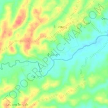 Mapa topográfico Sukajaya, altitud, relieve