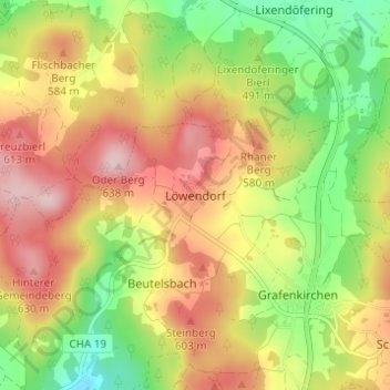Mapa topográfico Löwendorf, altitud, relieve