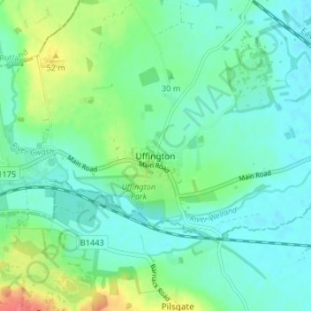 Mapa topográfico Uffington, altitud, relieve