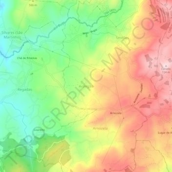 Mapa topográfico Ardegão, altitud, relieve
