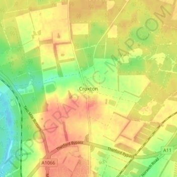 Mapa topográfico Croxton, altitud, relieve