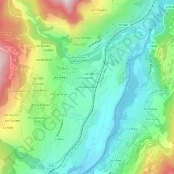 Mapa topográfico Les Peschiers, altitud, relieve