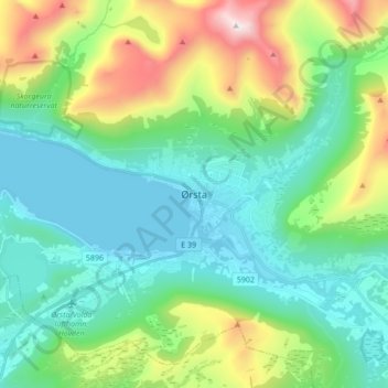 Mapa topográfico Ørsta, altitud, relieve