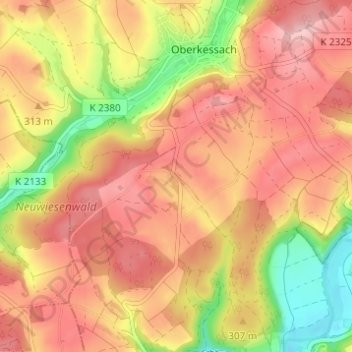 Mapa topográfico Rossach, altitud, relieve