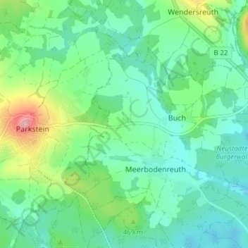 Mapa topográfico Kotzau, altitud, relieve