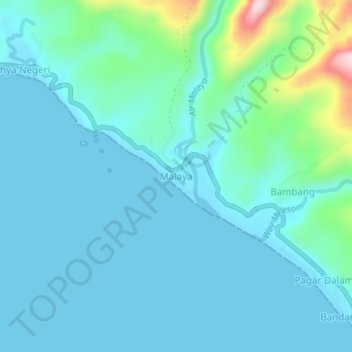Mapa topográfico Malaya, altitud, relieve