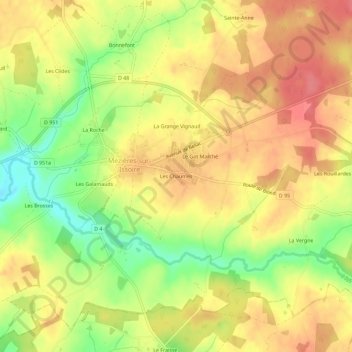 Mapa topográfico Les Chaumes, altitud, relieve
