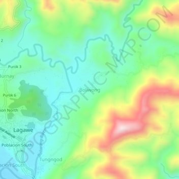 Mapa topográfico Boliwong, altitud, relieve