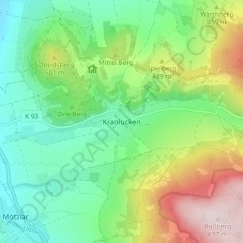 Mapa topográfico Kranlucken, altitud, relieve