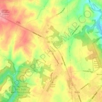Mapa topográfico Fallston, altitud, relieve