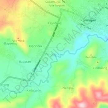 Mapa topográfico Windujanten, altitud, relieve