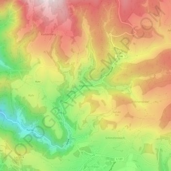 Mapa topográfico Sägendobel, altitud, relieve