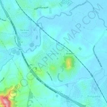 Mapa topográfico Canowindra, altitud, relieve