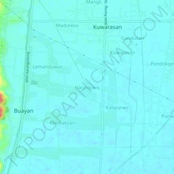 Mapa topográfico Harjodowo, altitud, relieve