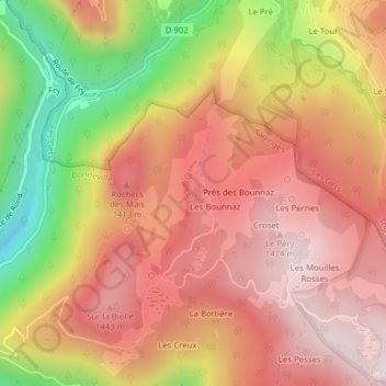 Mapa topográfico La Rosière, altitud, relieve