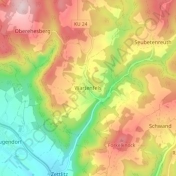 Mapa topográfico Wartenfels, altitud, relieve