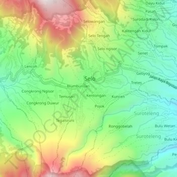 Mapa topográfico Ngablak, altitud, relieve