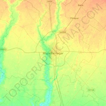 Mapa topográfico Muzaffarnagar, altitud, relieve