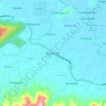 Mapa topográfico Banjarsari, altitud, relieve
