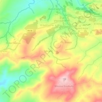 Mapa topográfico Douar Ouled Ziane, altitud, relieve