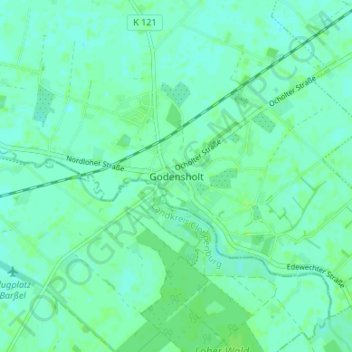 Mapa topográfico Godensholt, altitud, relieve