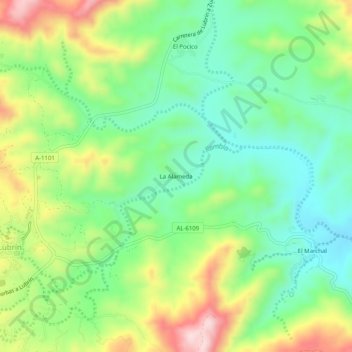 Mapa topográfico La Alameda, altitud, relieve