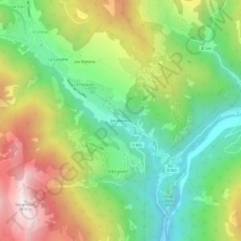 Mapa topográfico Les Moulins, altitud, relieve