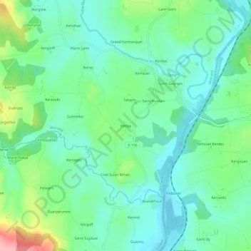 Mapa topográfico Kerlay, altitud, relieve