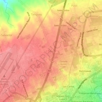 Mapa topográfico Tibig, altitud, relieve