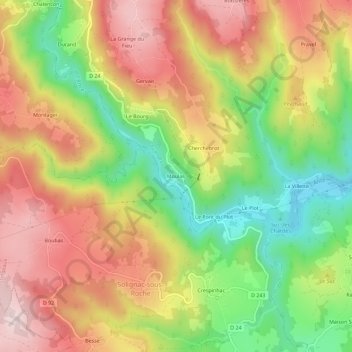 Mapa topográfico Moulas, altitud, relieve