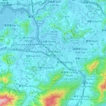 Mapa topográfico Sheung Shui, altitud, relieve