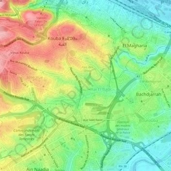 Mapa topográfico Babe el Rahba, altitud, relieve