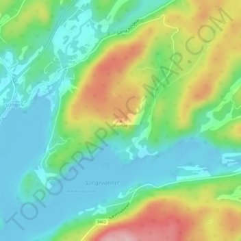 Mapa topográfico Kvitfjell, altitud, relieve