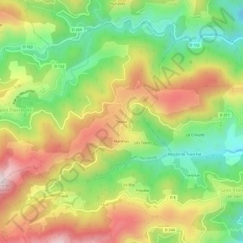 Mapa topográfico Tauzuc, altitud, relieve