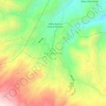 Mapa topográfico San Sebastián, altitud, relieve