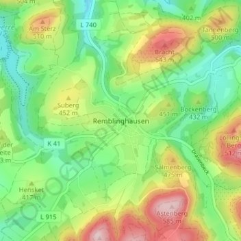 Mapa topográfico Remblinghausen, altitud, relieve