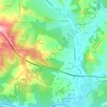 Mapa topográfico Le Mas, altitud, relieve