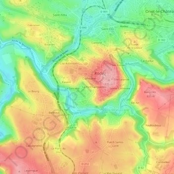 Mapa topográfico Gourgan, altitud, relieve