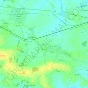 Mapa topográfico Les Varennes, altitud, relieve