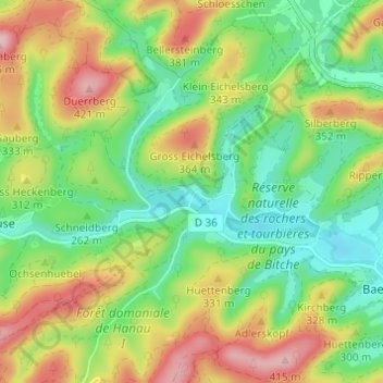 Mapa topográfico Fourneau Neuf, altitud, relieve