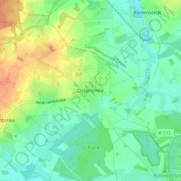 Mapa topográfico Ostertimke, altitud, relieve