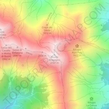 Mapa topográfico Monte Bregagno, altitud, relieve