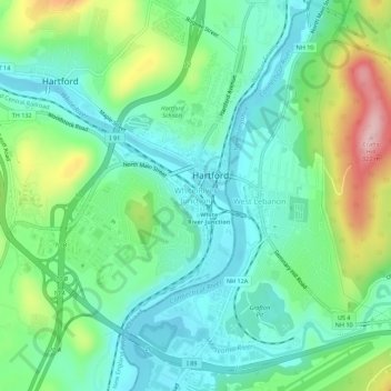 Mapa topográfico White River Junction, altitud, relieve